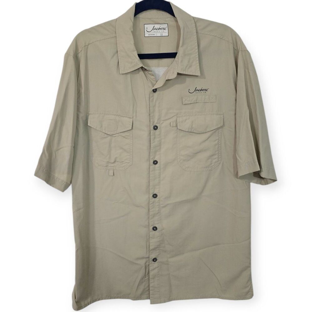 Jawbone Tackle Co. Mens Size Large Tan Short Sleeve Vented Fishing Sport Shirt
